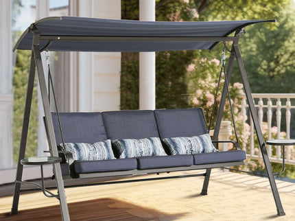 Steel 3 Seater Swing Porch Swing With Canopy - Blue