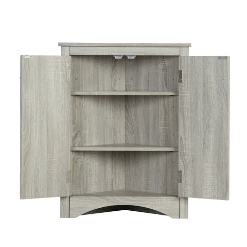Triangle Bathroom Storage Cabinet With Adjustable Shelves, Freestanding Floor Cabinet - Oak