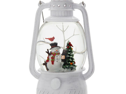 Christmas Plastic / Resin Lantern With Snowman & Tree LED / Water Spinning / 6 Hours Timer, 3*AA Batteries Required - White / Multi