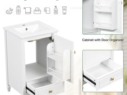 Freestanding Bathroom Vanity With Sink, Soft Closing Door, Drawer Storage - White