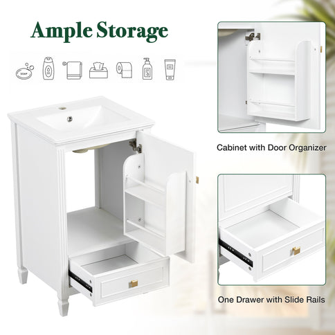 Freestanding Bathroom Vanity With Sink, Soft Closing Door, Drawer Storage - White