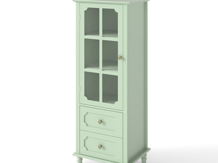 Minimalism Buffet Cabinet With Glass Doors And Double Drawer