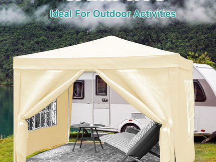 10'X10' Folding Canopy With 4 Removable Sidewalls Outdoor Event Shelter UPF 50+ Gazebo Portable Tents For Parties Beach Camping Wedding Ez Pop Up Canopy 4 Pieces Weight Bag + Carry Bag