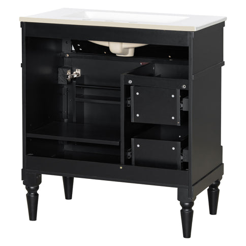 Modern Bathroom Vanity With Sink, Freestanding Cabinet With Flip Drawer & Adjustable Shelf