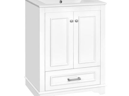 Bathroom Vanity With Ceramic Sink Combo, Modern Freestanding Storage Cabinet With Silver Handles