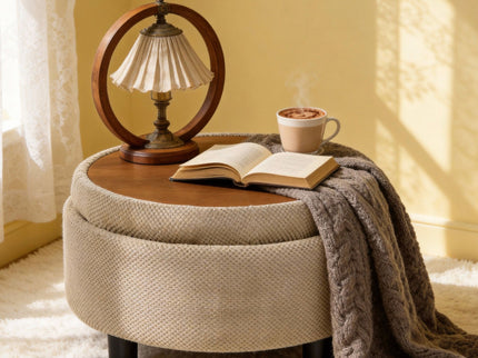 Storage Round Footstool Table Ottoman