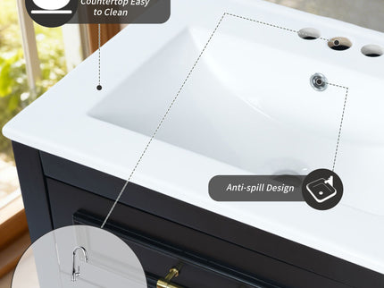 Bathroom Vanity With Integrated Sink, 2 Door Cabinet With Tip Out Drawer, Rectangular Design