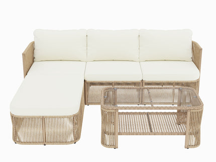 Outdoor Modular Conversation Sofa With Cushions And Coffee Table - Beige