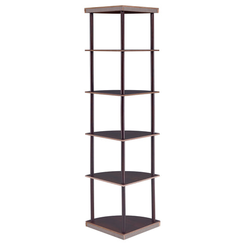 Corner Bookcase With 5 Shelves, Compact Design For Living Room - Cappuccino