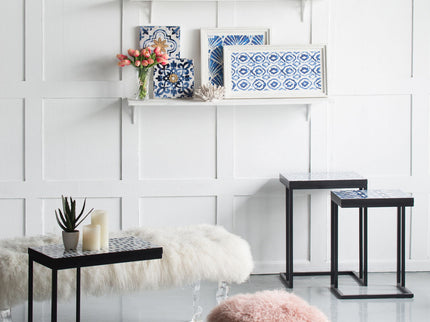 Hanging Sculptures, Modern Wall Art Decor (Set of 2) - White / Blue