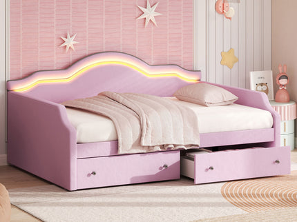 Upholstered Daybed With LED Lights And 2 Drawersme