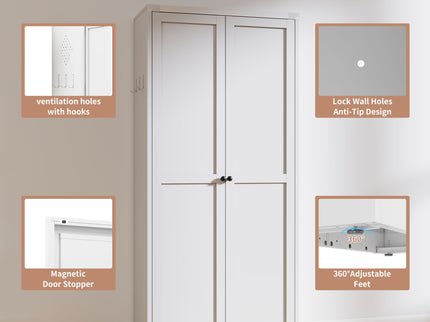 Metal Kitchen Pantry Cabinet With Adjustable Storage And 4 Heavy Duty Shelves - White