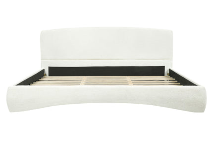 King Curved Upholstered Bed With Smart Ambient Lighting - Cream