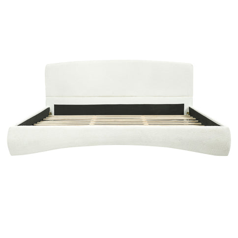 King Curved Upholstered Bed With Smart Ambient Lighting - Cream