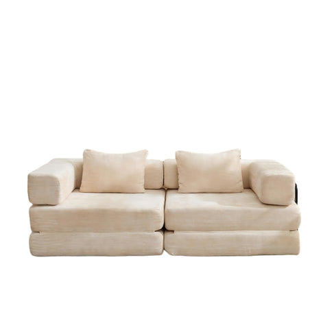 Convertible Floor Sofa Bed With Pillow Back Support Armrest