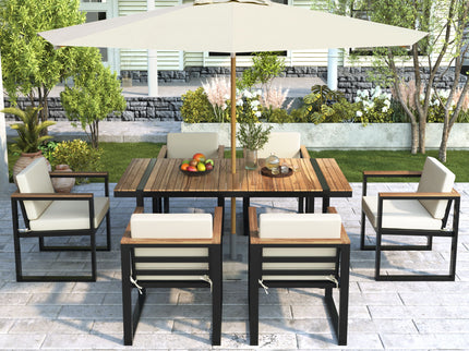 7 Pieces Outdoor Dining Set Patio Dining Table And Chair Set With And Removable Cushions For Patio