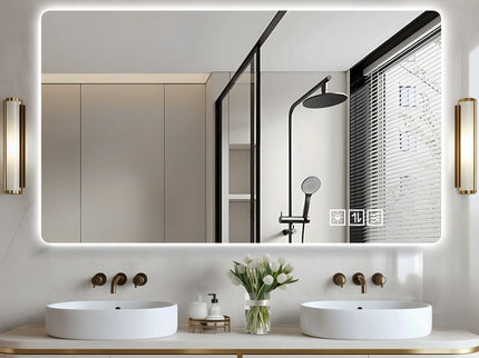 Wall Mounted LED Lighting Mirror With 3 Color Lighting, Dimming, Waterproof, Anti Fog, Touch Switch - Silver