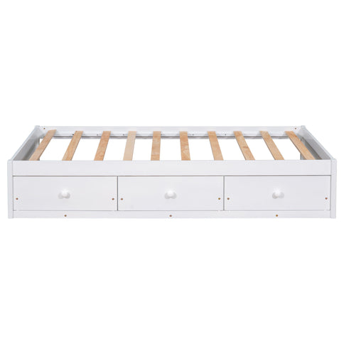 Twin Size Platform Storage Bed With 3 Drawers - White
