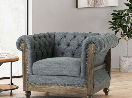 Fabric Upholstered Club Chair With Scrolled Tuxedo Arms
