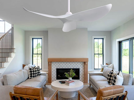 Indoor Ceiling Fan Without Light, 6 Speeds Reversible DC Motor, 3 ABS Blade Ceiling Fan White For Bedroom - White