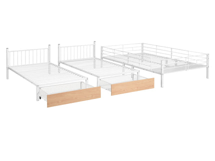 Triple Bunk Bed With Drawers And Guardrails