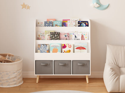 Bookshelf With 3 Bins, Storage Shelf For Toys And Books