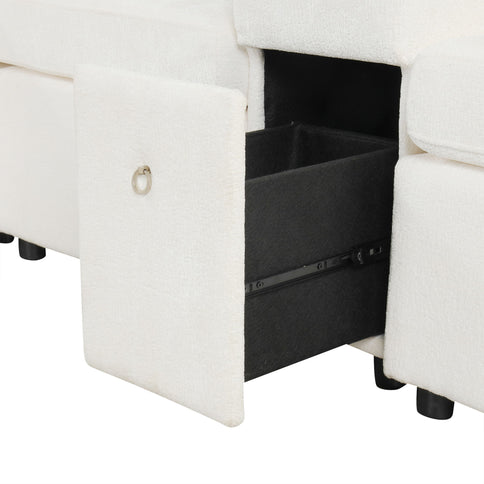 Modular L-Shaped Sectional Sofa Bed With Pull-Out Sleeper, Cup Holders, And Storage