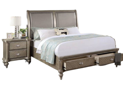 Bed With 2 Panel Upholstered Headboard And Footboard Drawers
