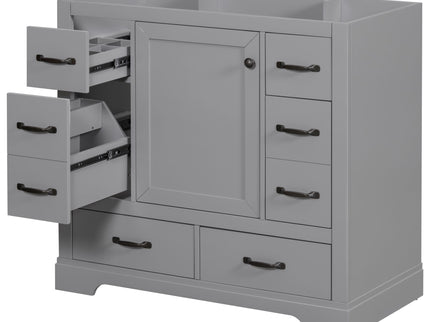 Modern Bathroom Vanity Base Only, 6 Drawer Storage With Adjustable Shelf