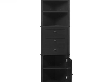Tall Storage Cabinet With 3 Drawers And Adjustable Shelves For Bathroom