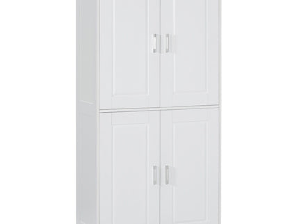 Tall And Wide Bathroom Floor Storage Cabinet With 4 Doors, Adjustable Shelves - White
