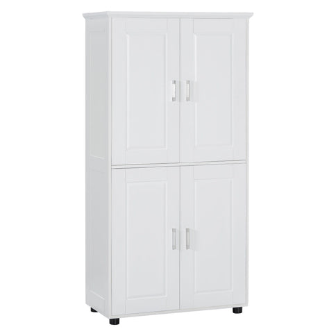 Tall And Wide Bathroom Floor Storage Cabinet With 4 Doors, Adjustable Shelves - White