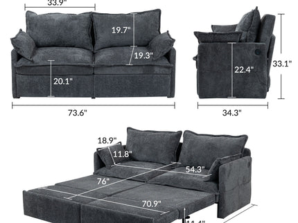 Pull Out Sofa Bed, Convertible Sleeper Sofa Couch, Side Storage, And USB / C - Type Charging Ports Chair