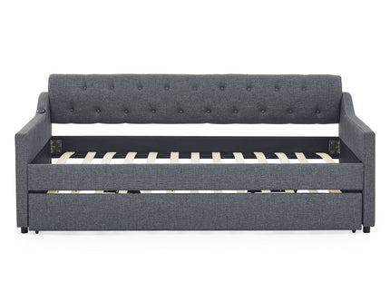 Size Upholstered Daybed With Trundle And USB Charging Armrest