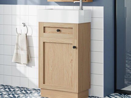 Bathroom Vanity With Reversible Resin Sink, Cabinet & Zinc Alloy Handles - Wood