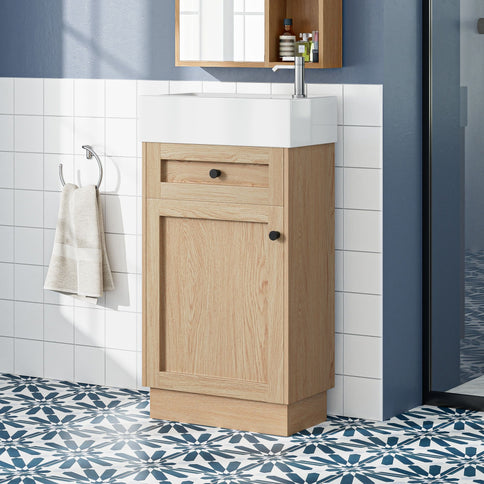 Bathroom Vanity With Reversible Resin Sink, Cabinet & Zinc Alloy Handles - Wood