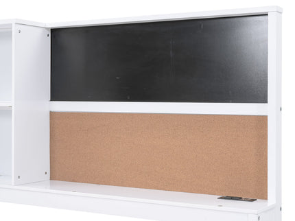 Twin Size Daybed With Storage Shelvesboard, Cork Board, USB Ports And Trundle - White