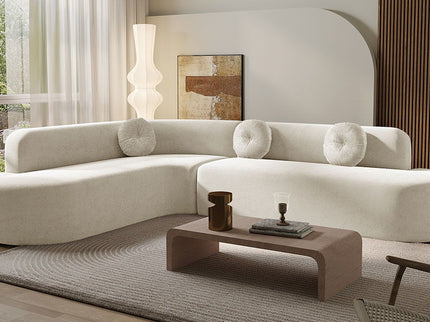 Extra Large Sectional Sofa Soft Fabric Upholstery, Elegant Curved Design With 3 Round Cushions, High - Resilience Foam For Ultimate Comfort - Beige