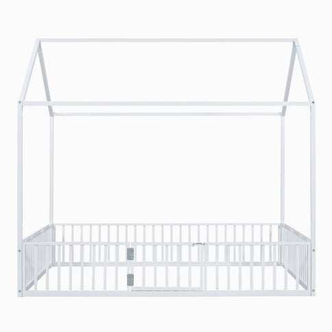 Metal House Bed With Fence And Door
