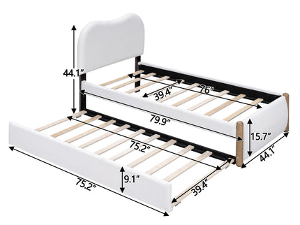 Upholstered Platform Bed With Wood Supporting Feet And Trundle