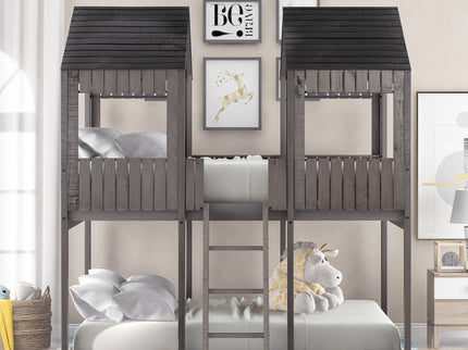 Bunk Bed With Roof, Window, Guardrail, Ladder