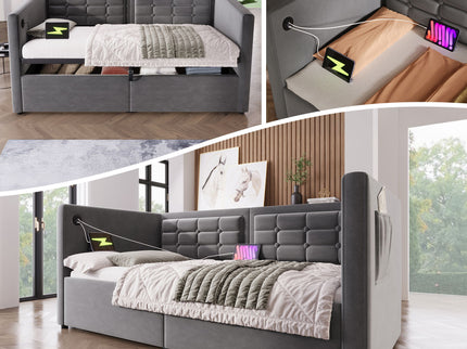 Upholstered Hydraulic Storage Daybed With USB & Type C Charging