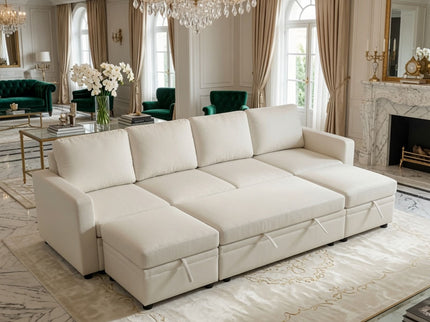 Extra Wide U - Shape Convertible Sleeper Sofa Bed With Dual Storage Ottoman