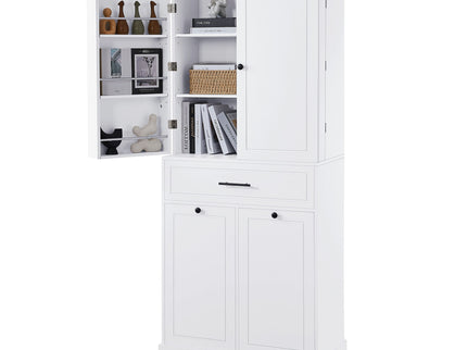 Freestanding Bathroom Storage Cabinet With Doors, Drawers, And Tilt Out Laundry Hamper - White