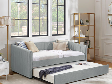 Upholstered Daybed With Trundle With Vertical Stripes