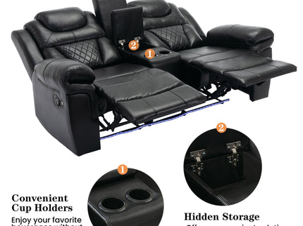 3 Pieces Recliner Sofa Sets Home Theater Seating Manual Recliner Chair With Center Console And LED Light Strip For Living Room