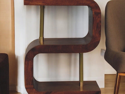 S Curve Brass Bedside Table - Dark Brown