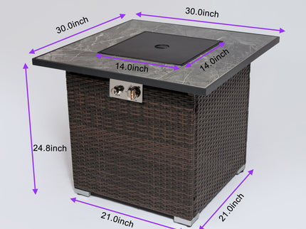 Outdoor Propane Gas Fire Pit Table With Lid With Glass Rocks And Rain Cover - Espresso