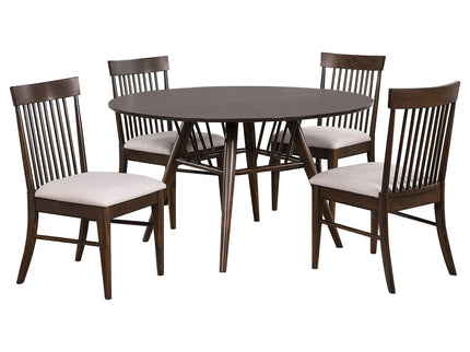 Shirley - 5 Piece Round Dining Table Set With Cushioned Chairs - Dark Walnut