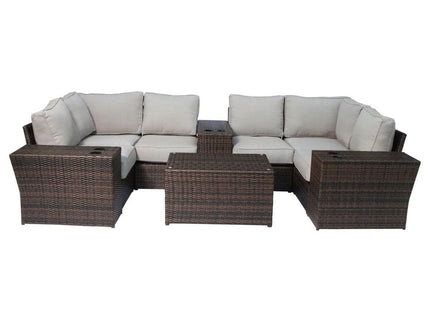 Outdoor Wicker Sectional With Weather Resistant Cushions And Table